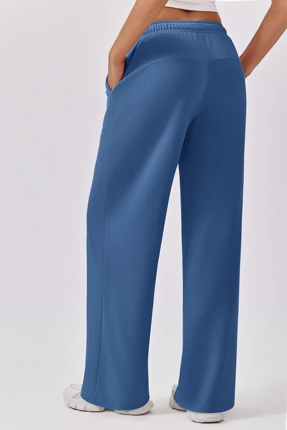 Women's Loose Waist Straight Wide-Leg Sport Trousers Casual Drawstring Workout Sweatpants Stretch Lounge Pants