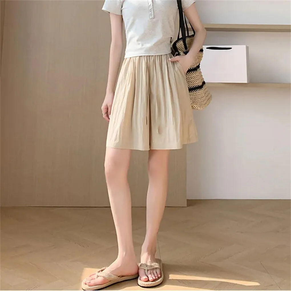 Women's Loose Wide Leg Shorts Solid Color Sweet Drawstring High Waist Jogging Pants