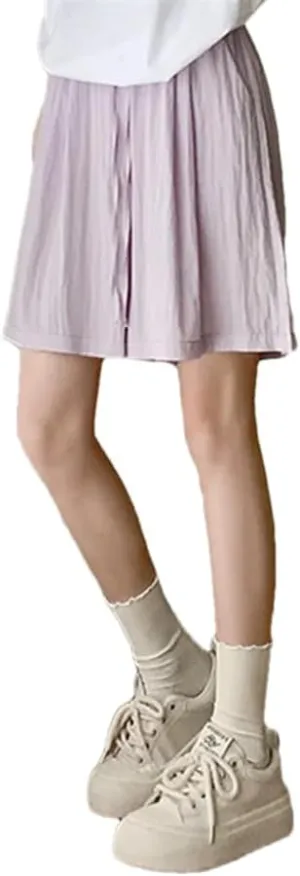 Women's Loose Wide Leg Shorts Solid Color Sweet Drawstring High Waist Jogging Pants