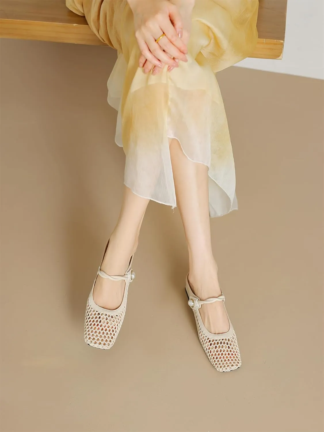 Women's Mash Sandal Web Pearl Buckle Slip-On Block Low Heels Pumps Closed Square Toe Work Comfortable Summer Vacation Mules Church Dress Shoes Wedding Evening Party Daily Wear Pumps