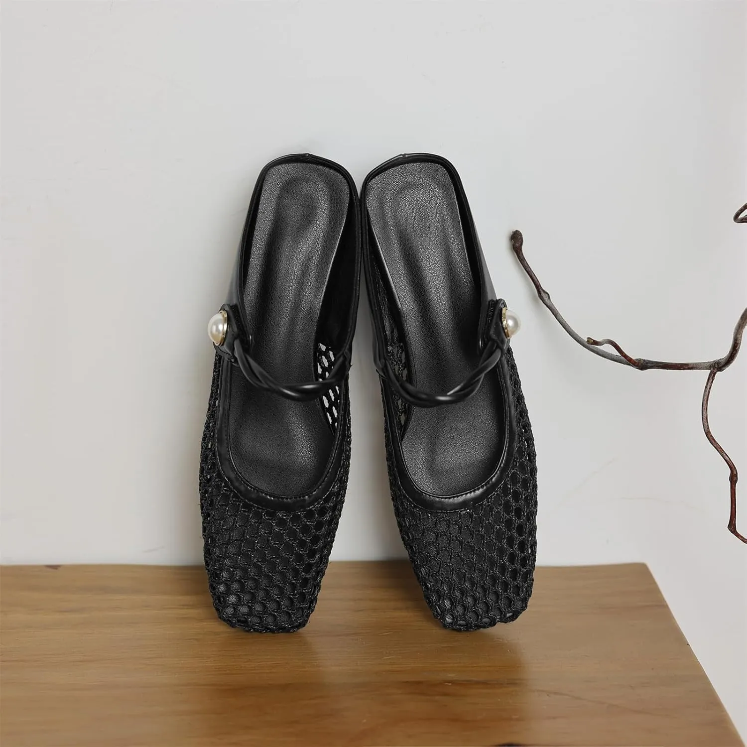 Women's Mash Sandal Web Pearl Buckle Slip-On Block Low Heels Pumps Closed Square Toe Work Comfortable Summer Vacation Mules Church Dress Shoes Wedding Evening Party Daily Wear Pumps