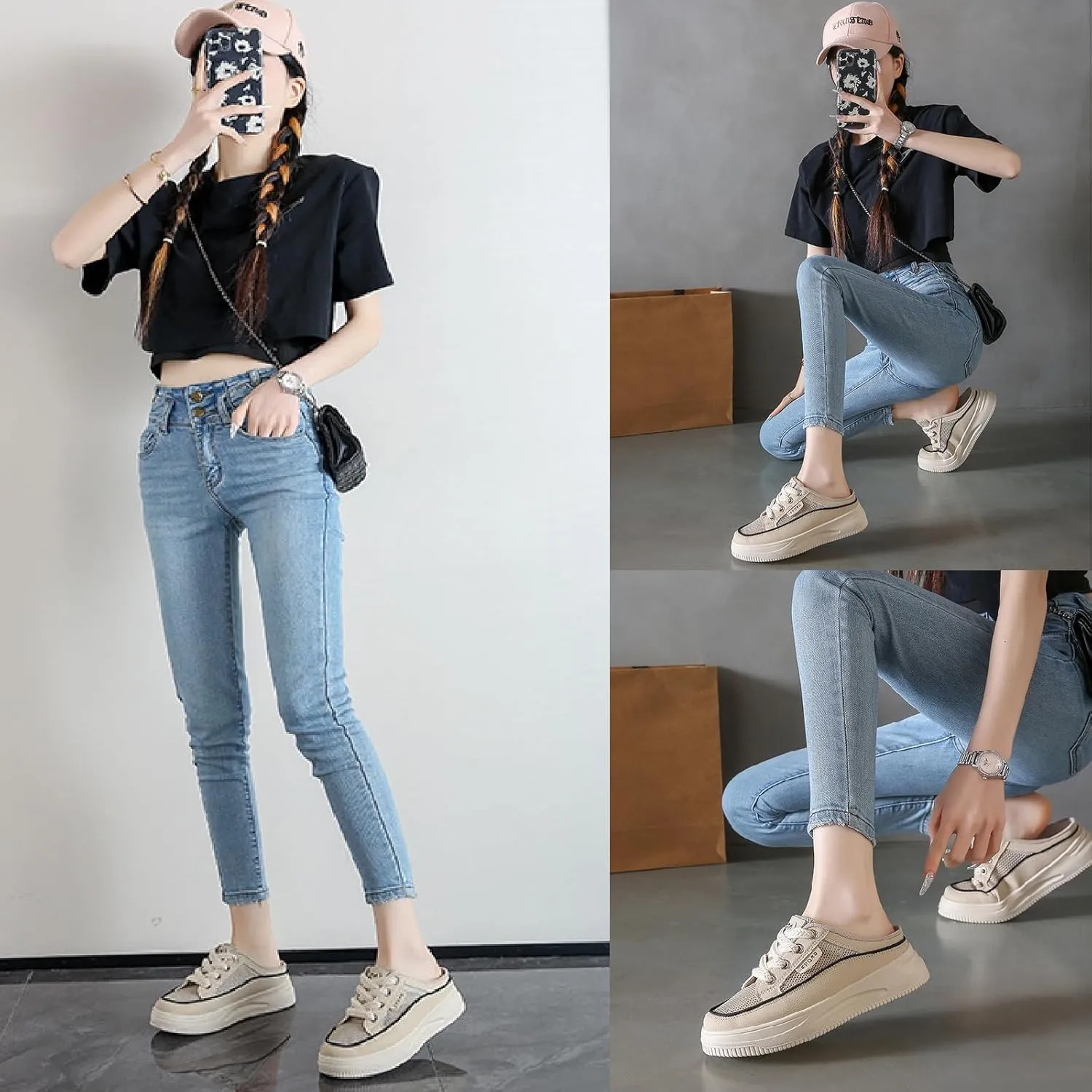 Women's Mesh Flat Mules Clogs Fashion Comfort Round Toe Platform Slip-On Walking Lace-Up Half Slides Daily Outdoor Casual