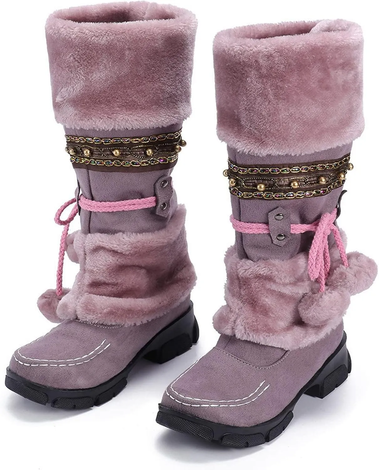 Womens Mid Calf Rhinestone Boots Fashion Round Toe Low Heel Knee High Riding Boot Soft Slouchy Boot Party Bling Shoes