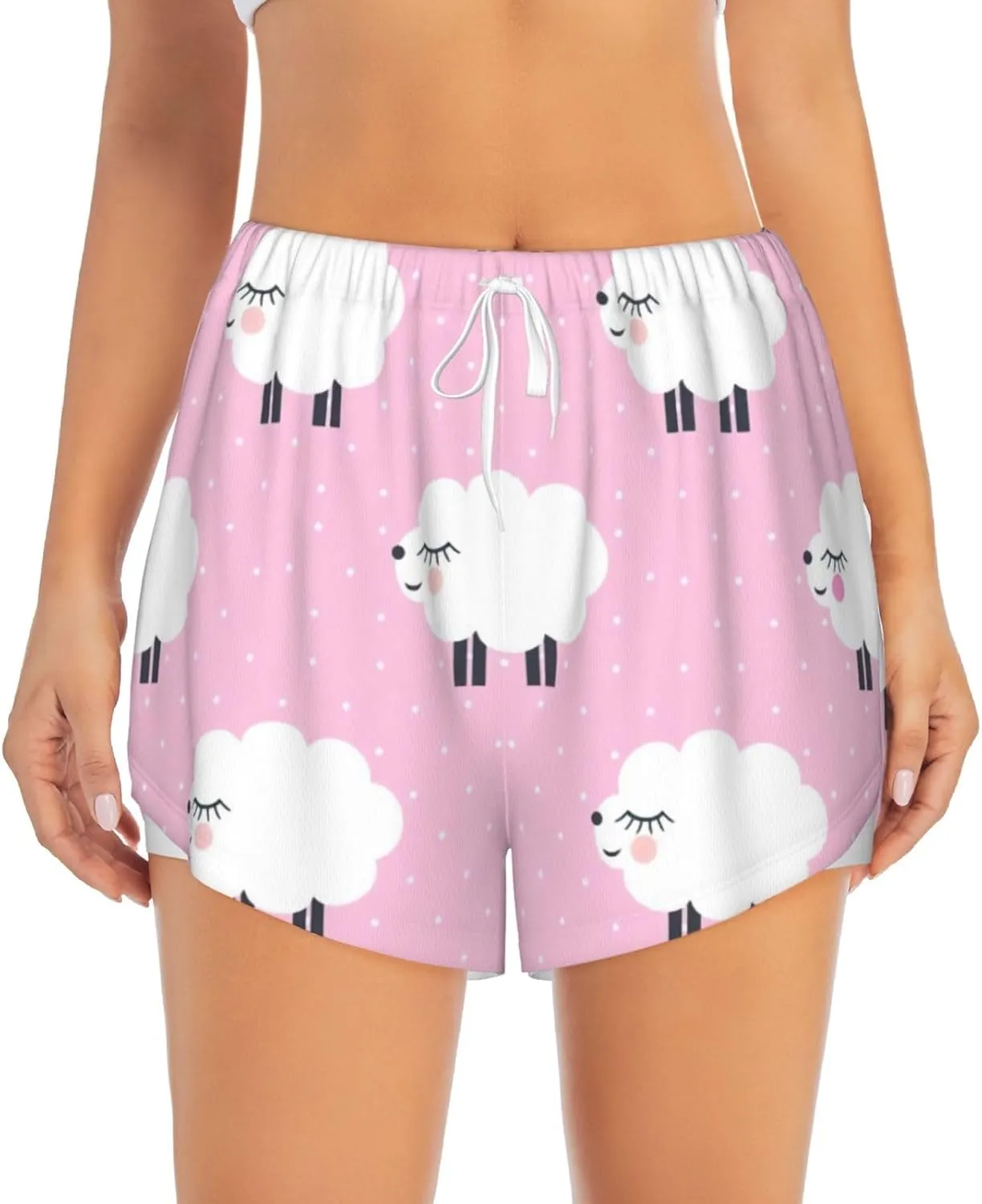 Women's Pink Sheep Print Athletic Shorts,Shorts Yoga Active Workout Running Shorts with Pockets