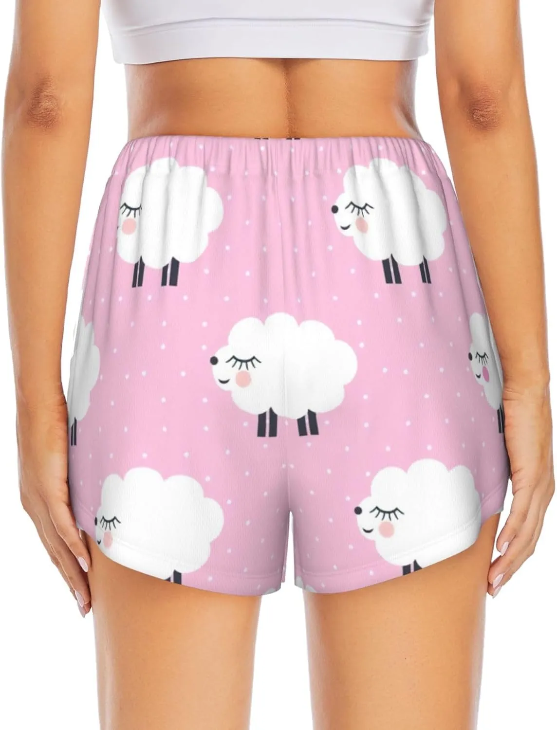 Women's Pink Sheep Print Athletic Shorts,Shorts Yoga Active Workout Running Shorts with Pockets