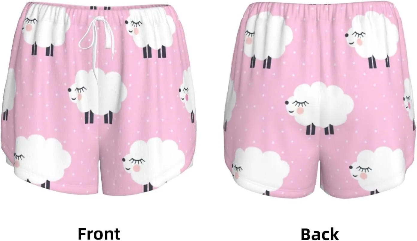 Women's Pink Sheep Print Athletic Shorts,Shorts Yoga Active Workout Running Shorts with Pockets