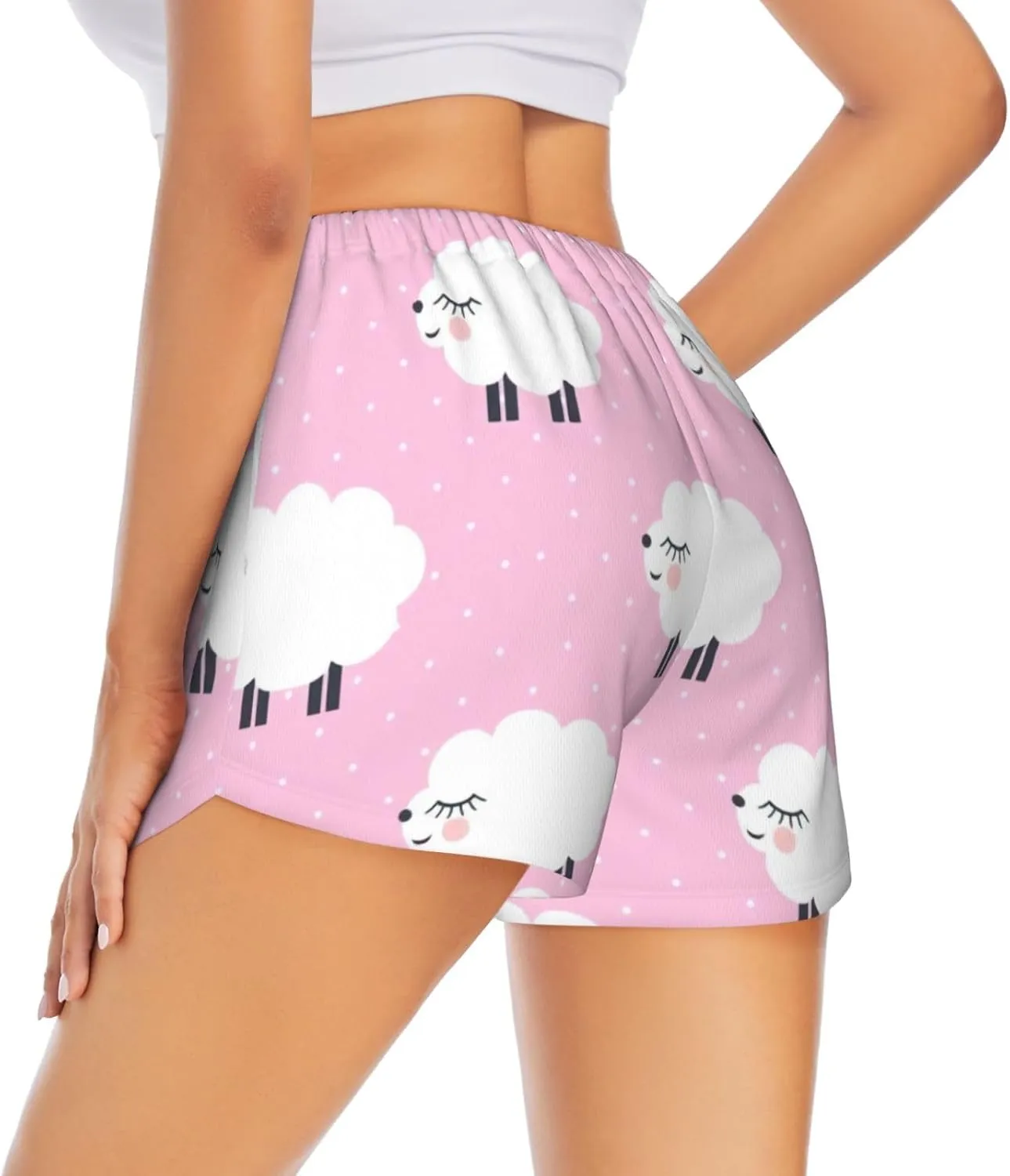 Women's Pink Sheep Print Athletic Shorts,Shorts Yoga Active Workout Running Shorts with Pockets