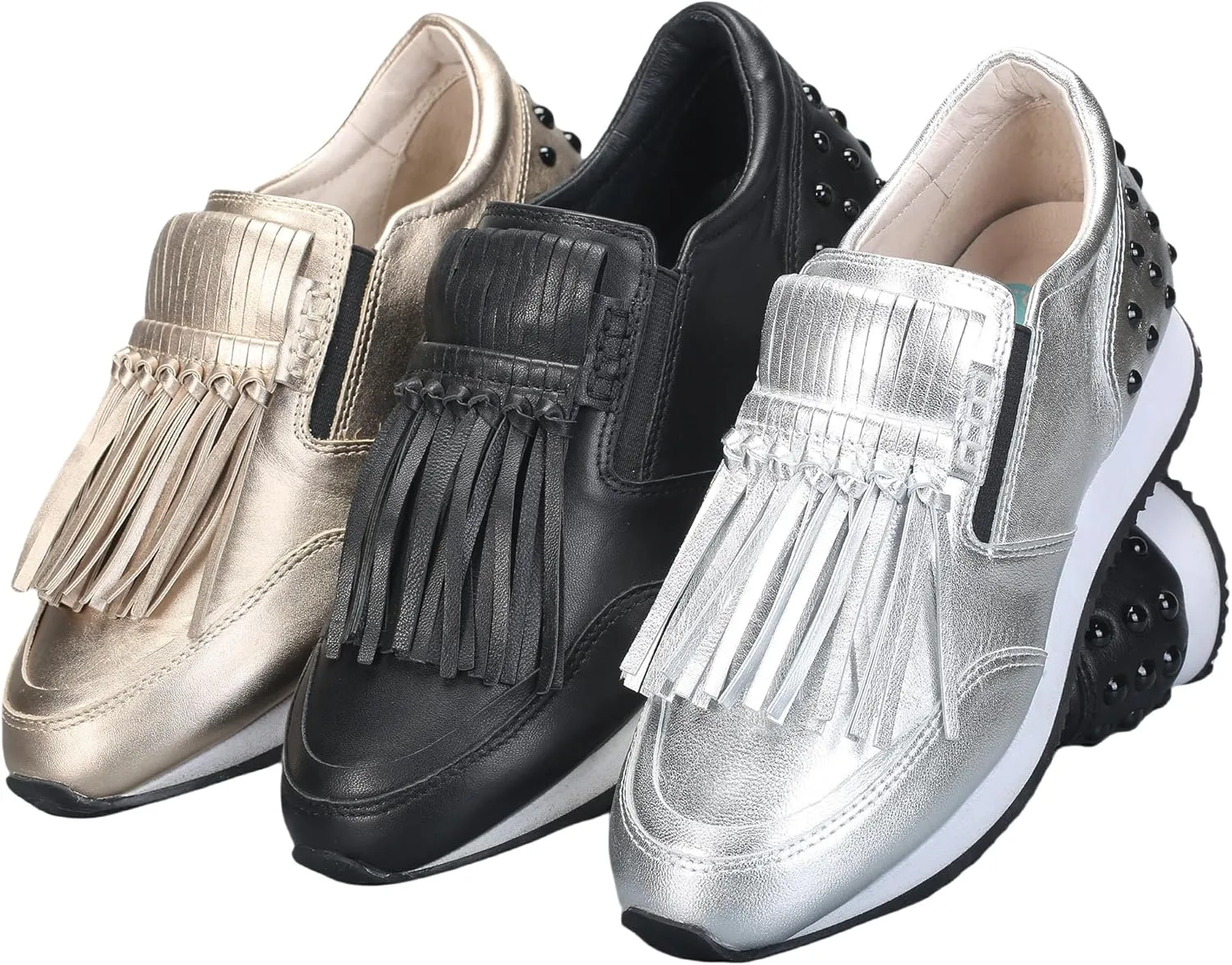 Women's Platform Sneakers Classic Vintage Tassels Round Toe Loafers Casual Slip On Walking Dressy Shoes