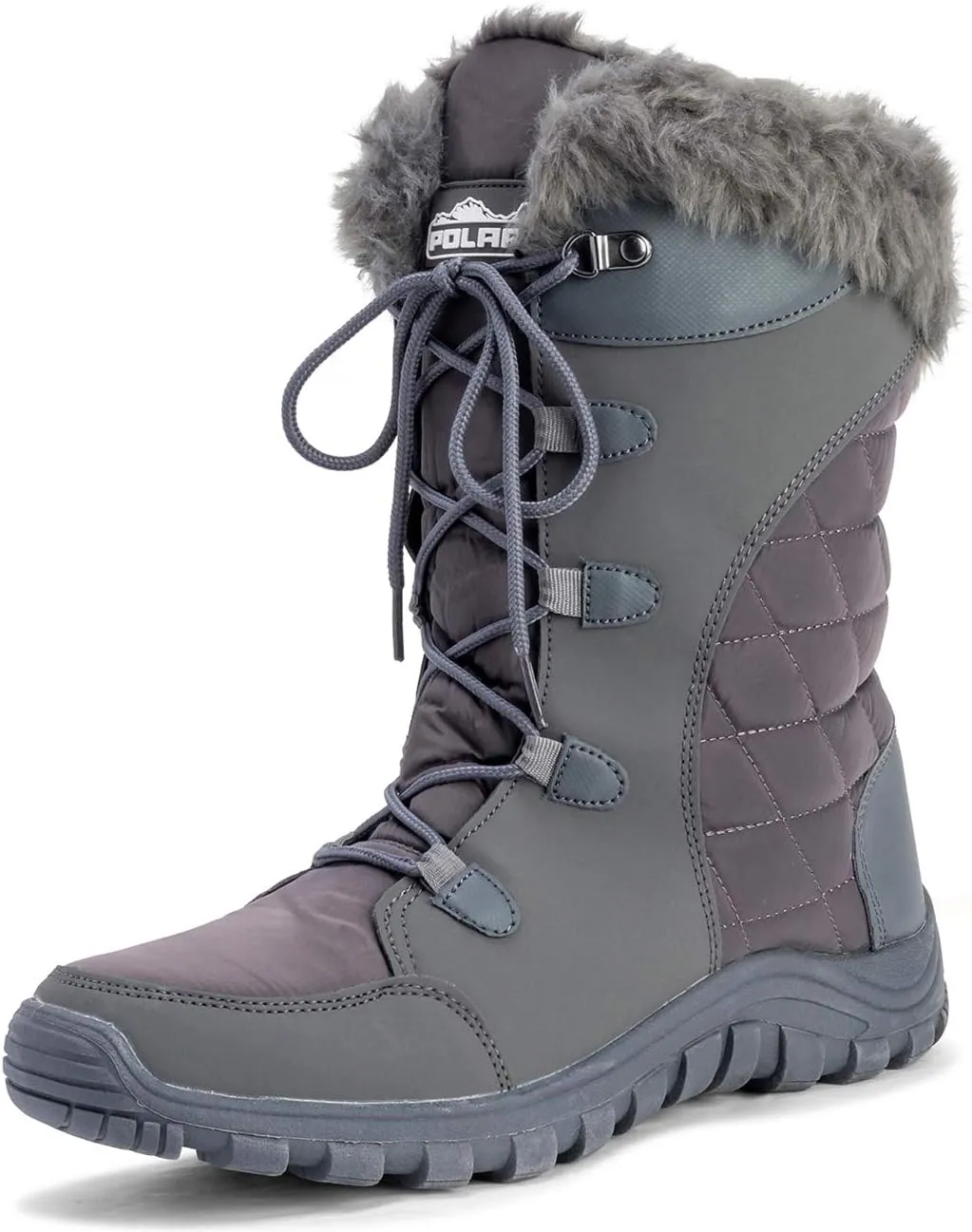 Womens Quilted Lace Up Outdoor Snow Rain Duck Boot - Gray - US10/EU41 - YC0511