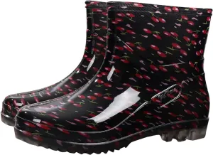 Women's Rain Boots Waterproof Mid Calf Rubber Garden Water Boots Fashion Cute Outdoor Work Mud Boots