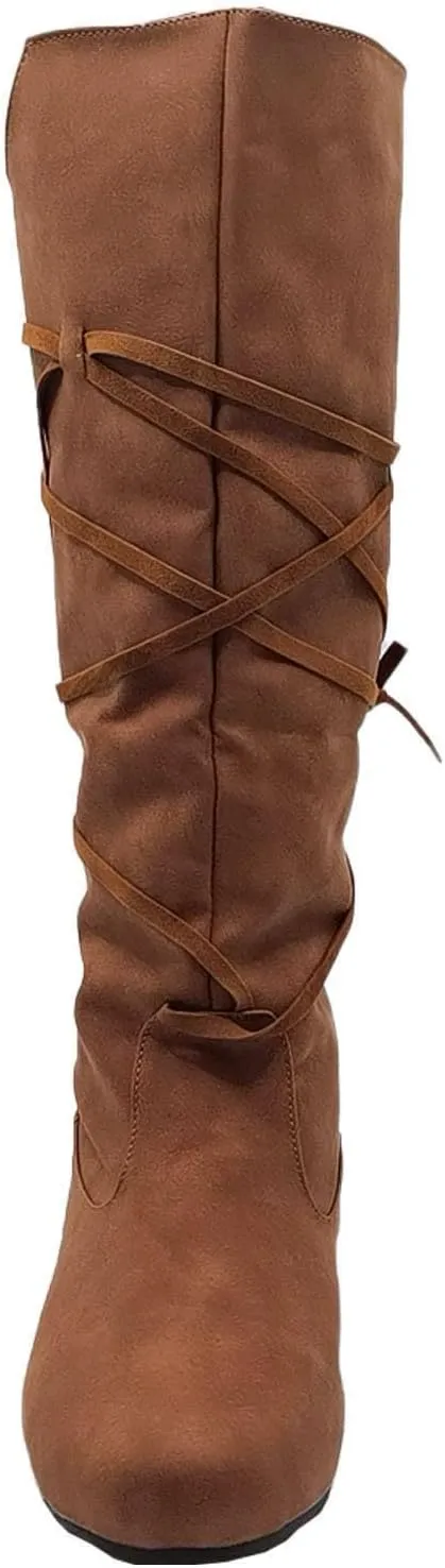Women‘s Renaissance Boots Medieval Cosplay Halloween Boots Vintage Stage Pirate Viking Tied Shoes