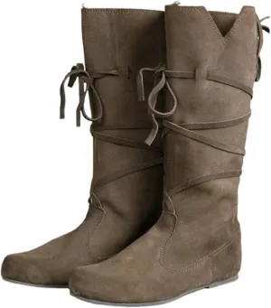 Women‘s Renaissance Boots Medieval Cosplay Halloween Vintage Stage Pirate Viking Tied Boots Shoes