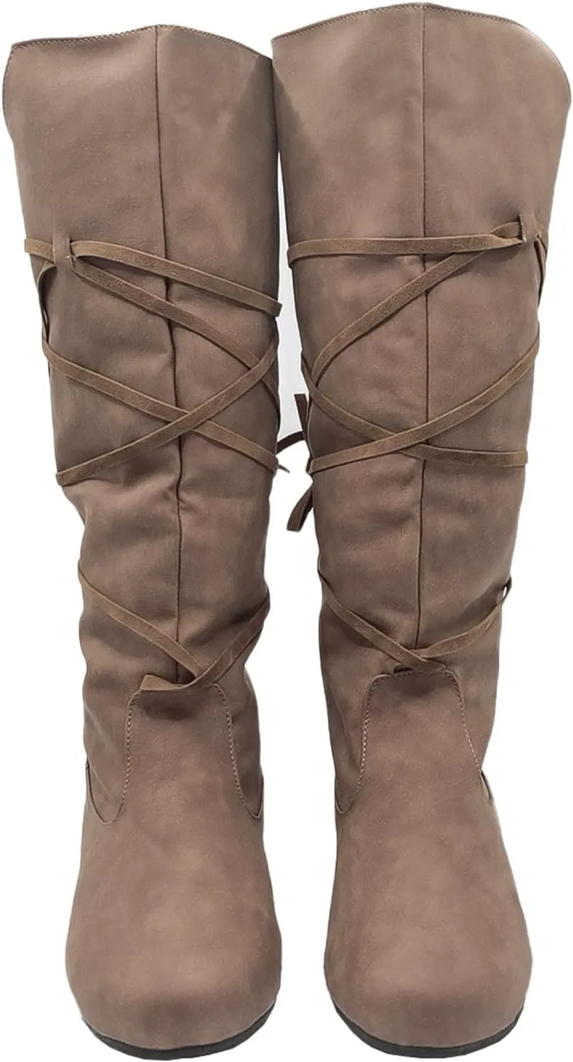 Women‘s Renaissance Boots Medieval Cosplay Halloween Vintage Stage Pirate Viking Tied Boots Shoes
