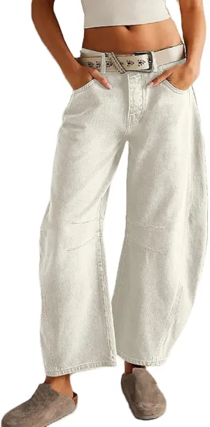 Women's Ripped Jeans Baggy Mid Waist Jeans Wide Leg Loose Boyfriend Denim Pants Straight Cropped Barrel Jeans, S-XL