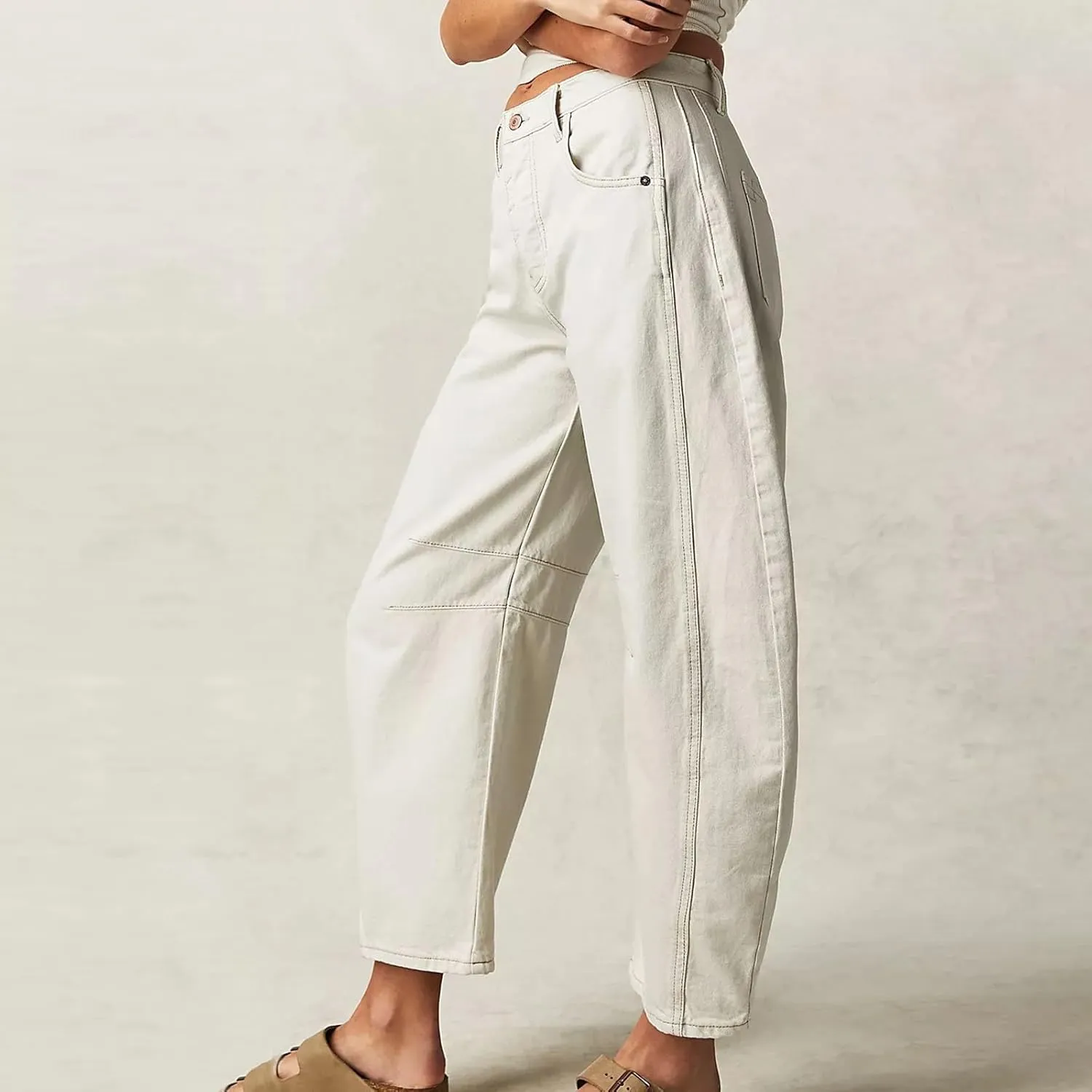 Women's Ripped Jeans Baggy Mid Waist Jeans Wide Leg Loose Boyfriend Denim Pants Straight Cropped Barrel Jeans, S-XL