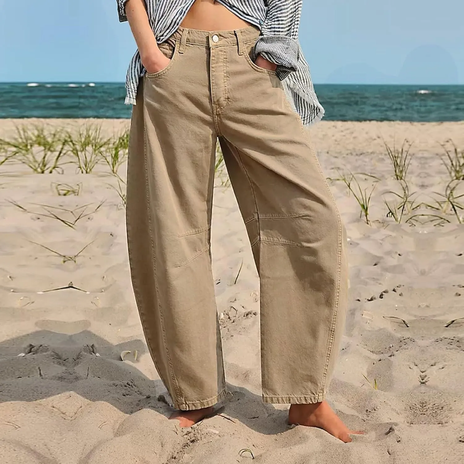 Women's Ripped Jeans Baggy Mid Waist Jeans Wide Leg Loose Boyfriend Denim Pants Straight Cropped Barrel Jeans, S-XL