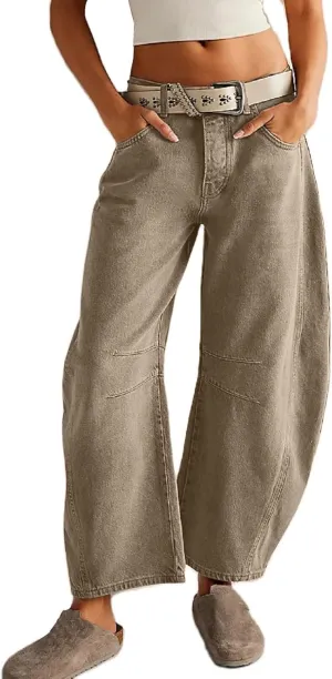 Women's Ripped Jeans Baggy Mid Waist Jeans Wide Leg Loose Boyfriend Denim Pants Straight Cropped Barrel Jeans, S-XL