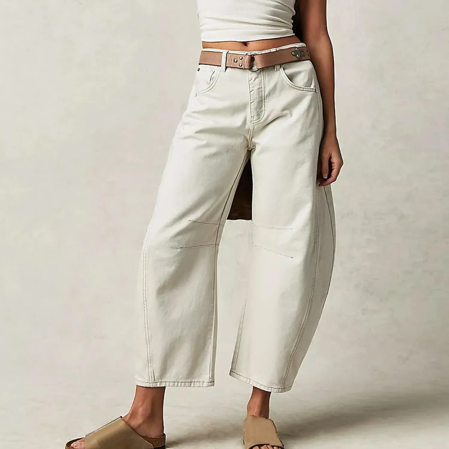 Women's Ripped Jeans Baggy Mid Waist Jeans Wide Leg Loose Boyfriend Denim Pants Straight Cropped Barrel Jeans, S-XL