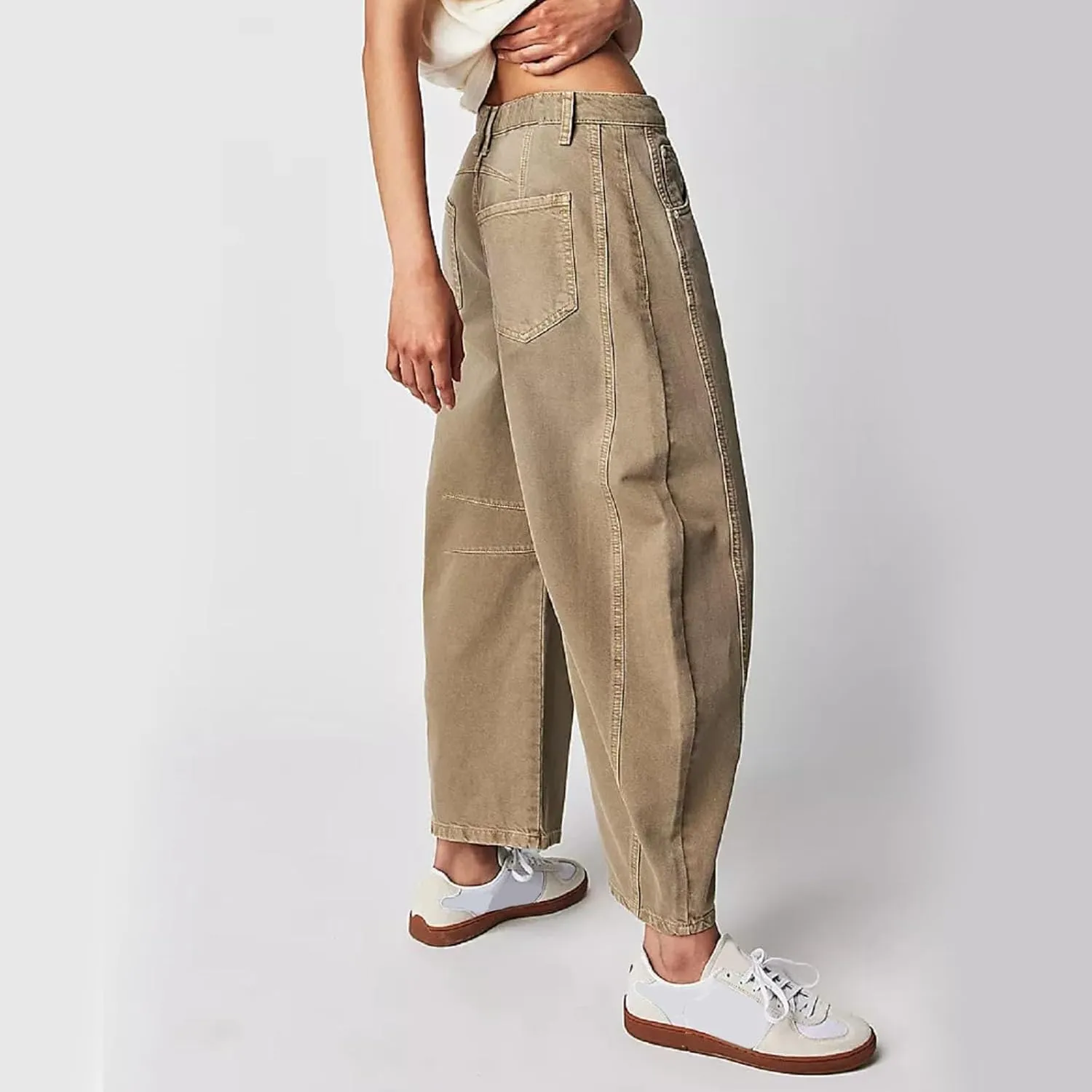 Women's Ripped Jeans Baggy Mid Waist Jeans Wide Leg Loose Boyfriend Denim Pants Straight Cropped Barrel Jeans, S-XL