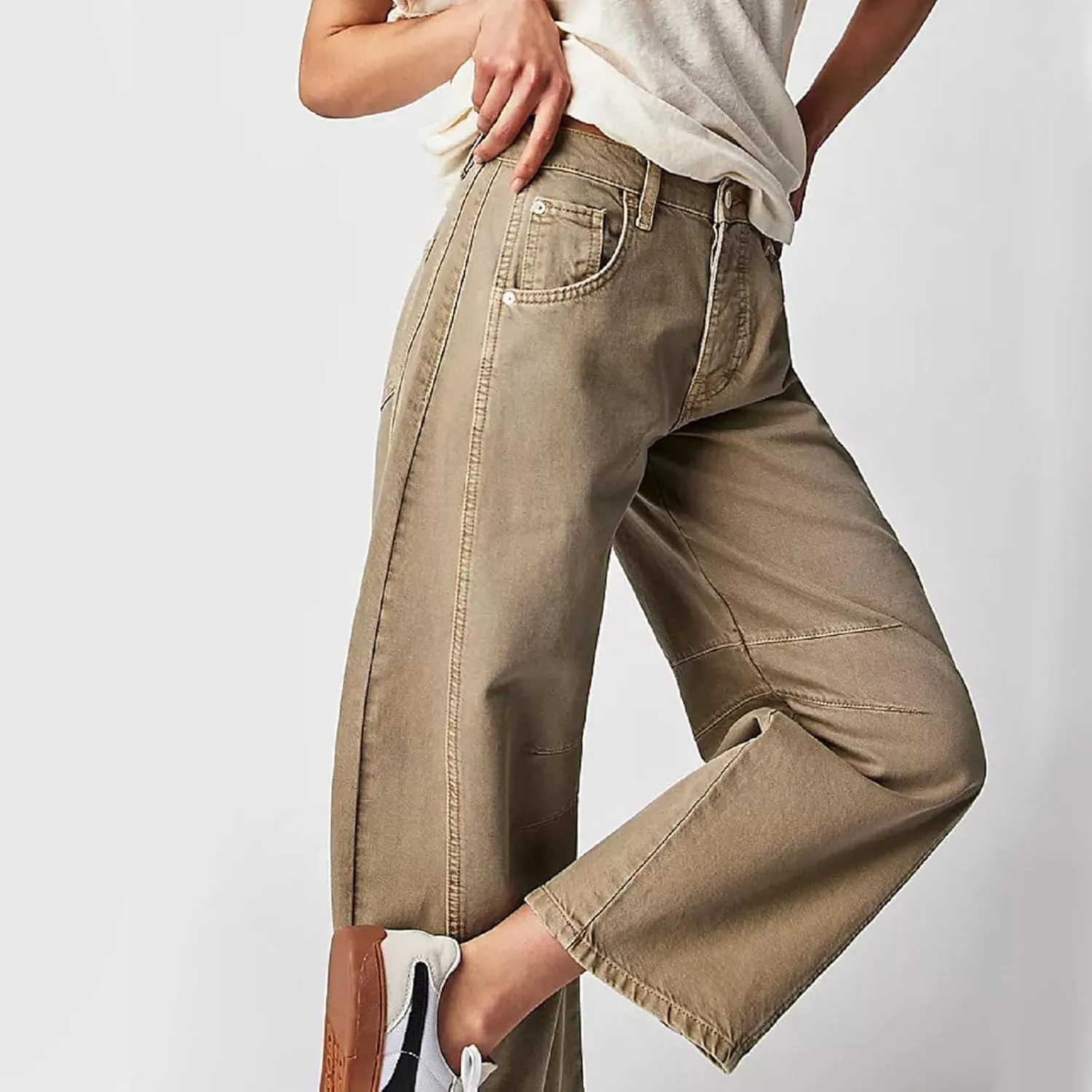 Women's Ripped Jeans Baggy Mid Waist Jeans Wide Leg Loose Boyfriend Denim Pants Straight Cropped Barrel Jeans, S-XL