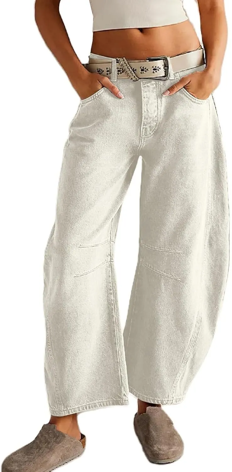Women's Ripped Jeans Baggy Mid Waist Jeans Wide Leg Loose Boyfriend Denim Pants Straight Cropped Barrel Jeans, S-XL