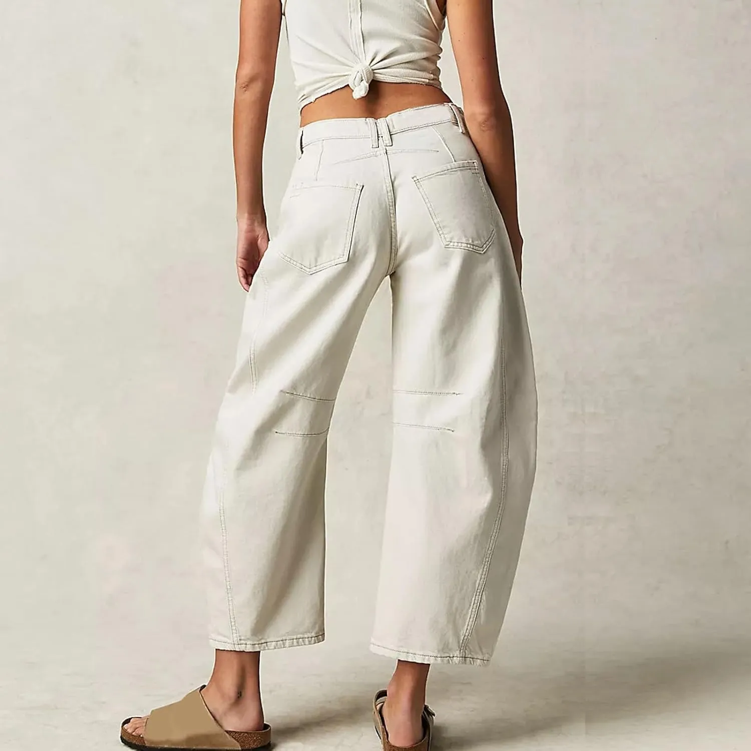 Women's Ripped Jeans Baggy Mid Waist Jeans Wide Leg Loose Boyfriend Denim Pants Straight Cropped Barrel Jeans, S-XL