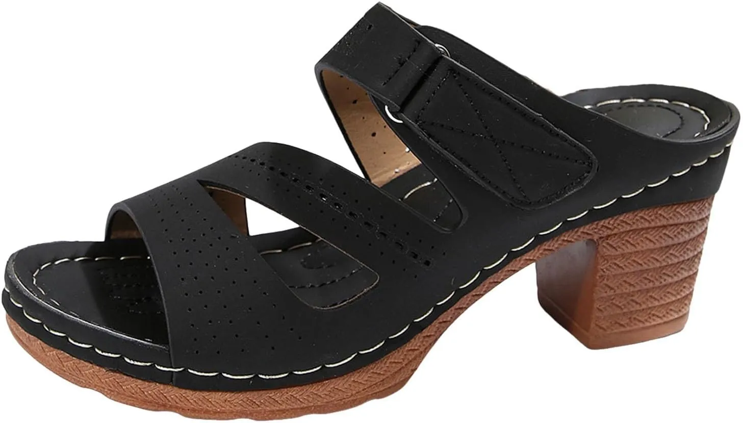 Women's Sandal Heels,Two Strap Open Toe Platform Slip-on Chunky Heels Sandals For Women Comfortable Walking Casual Dressy Summer Mules Shoes