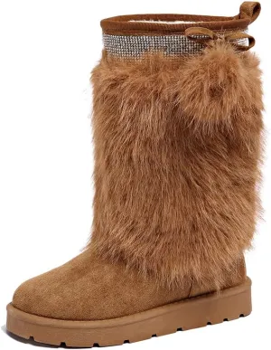 Women’s Snow Boots Mid-Calf Fur Lining Comfortable Winter Boots Flat Outdoor