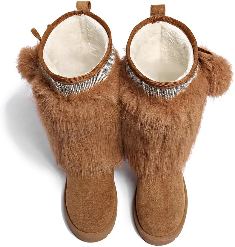 Women’s Snow Boots Mid-Calf Fur Lining Comfortable Winter Boots Flat Outdoor