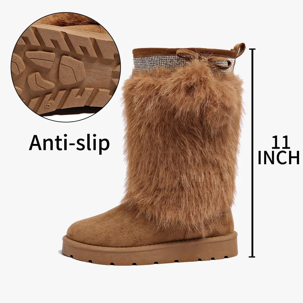 Women’s Snow Boots Mid-Calf Fur Lining Comfortable Winter Boots Flat Outdoor