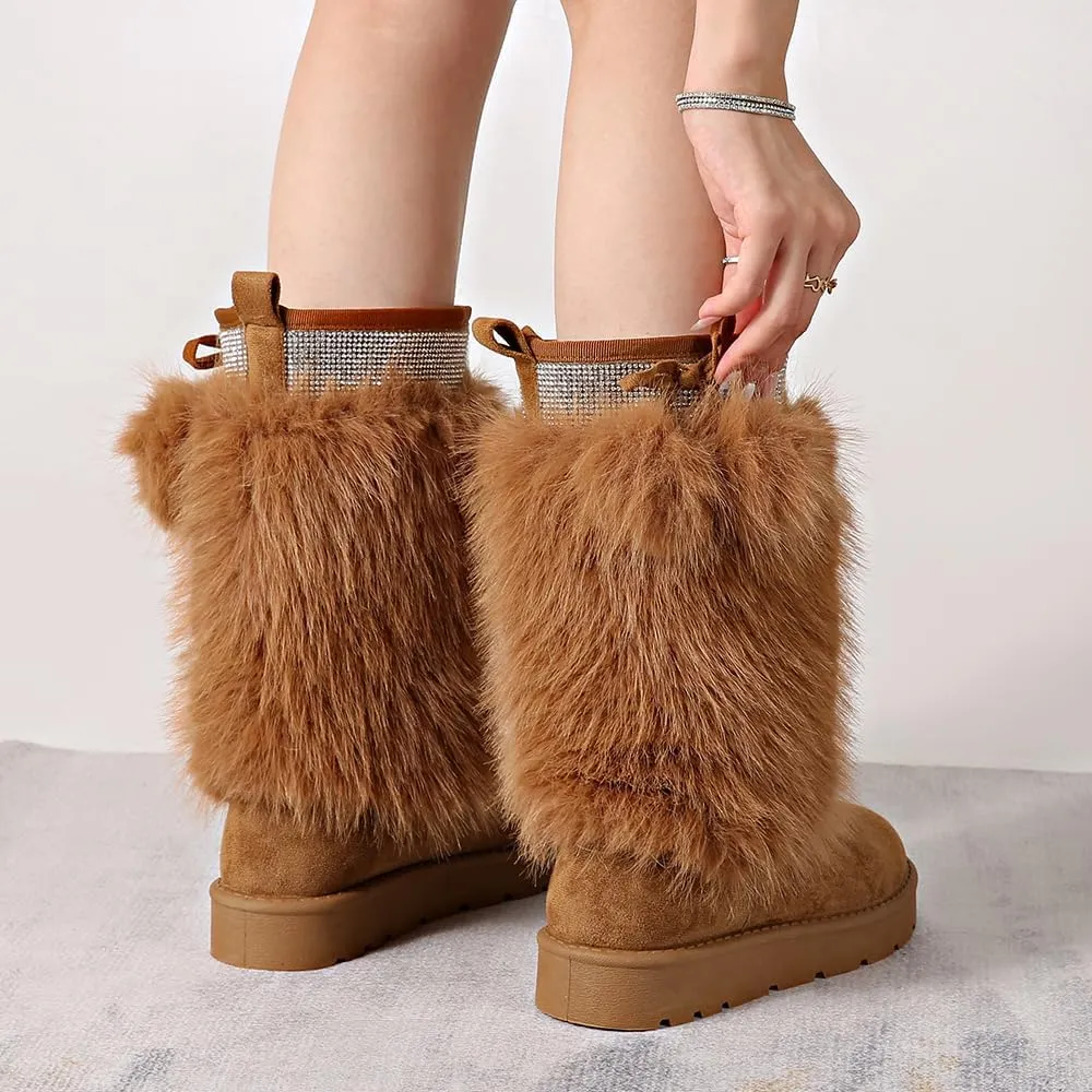 Women’s Snow Boots Mid-Calf Fur Lining Comfortable Winter Boots Flat Outdoor