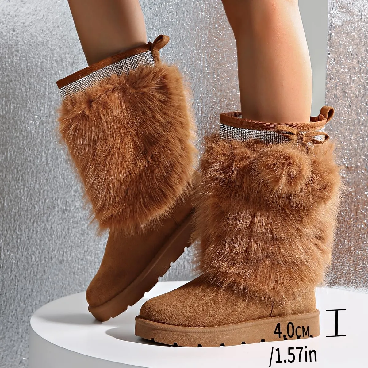 Women’s Snow Boots Mid-Calf Fur Lining Comfortable Winter Boots Flat Outdoor