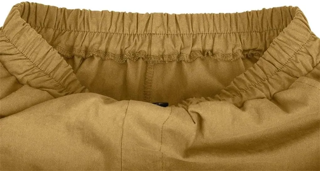 Women's Solid Color Elastic Waist Pocket Button Loose Cotton and Linen Casual Shorts