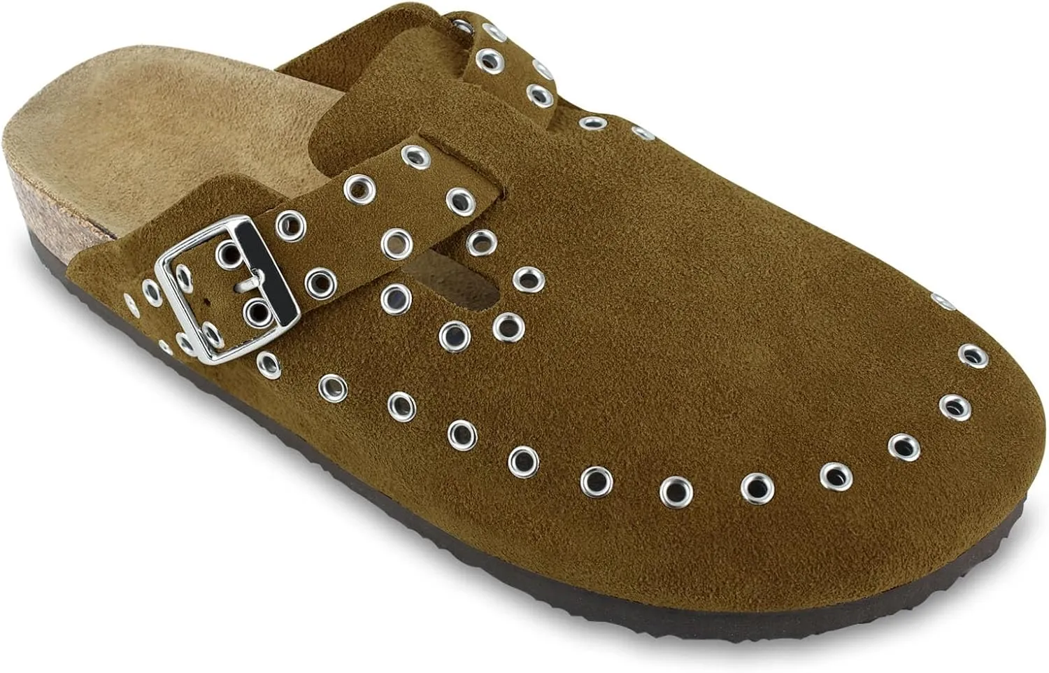 Women's Suede Clogs Leather Mules Cork Footbed Rivet Potato Shoes with Arch Support Men's Comfort Slip-On Clogs