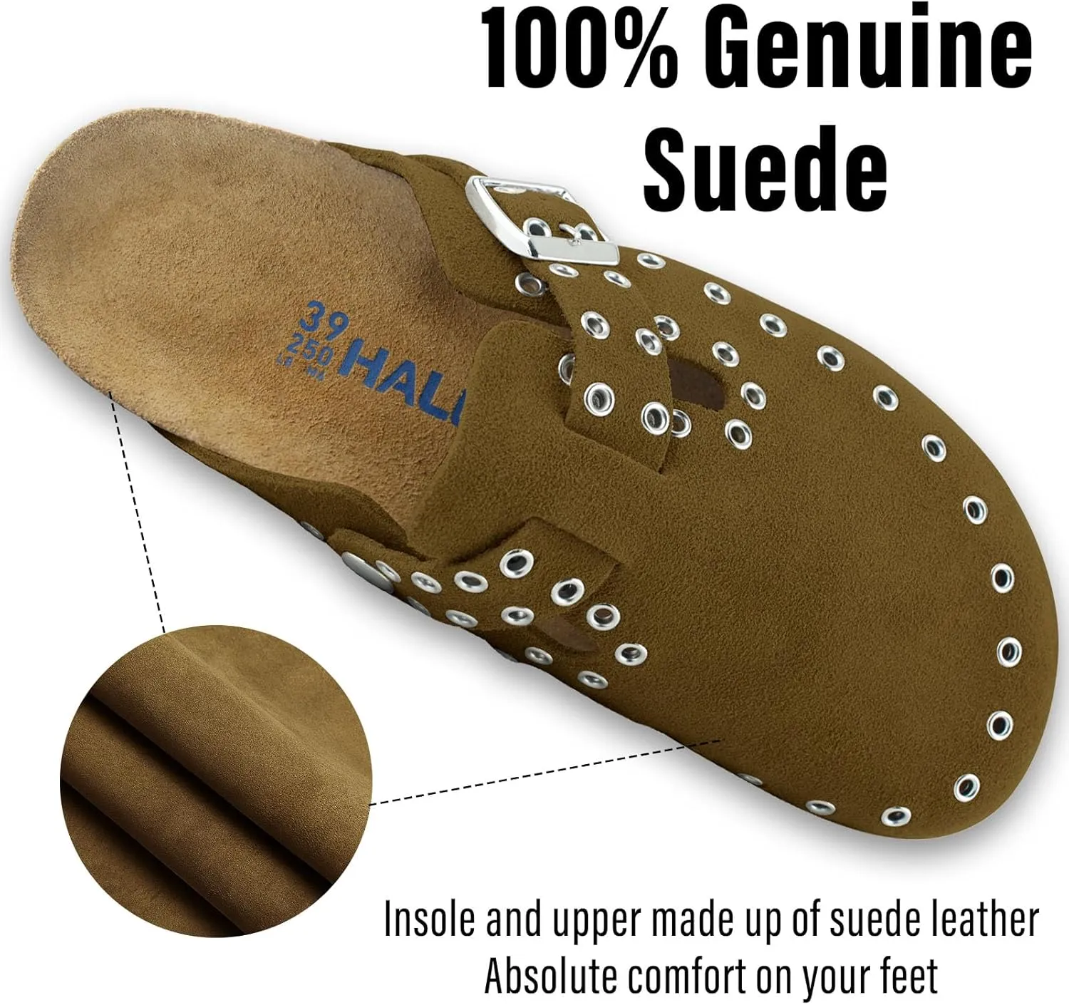 Women's Suede Clogs Leather Mules Cork Footbed Rivet Potato Shoes with Arch Support Men's Comfort Slip-On Clogs