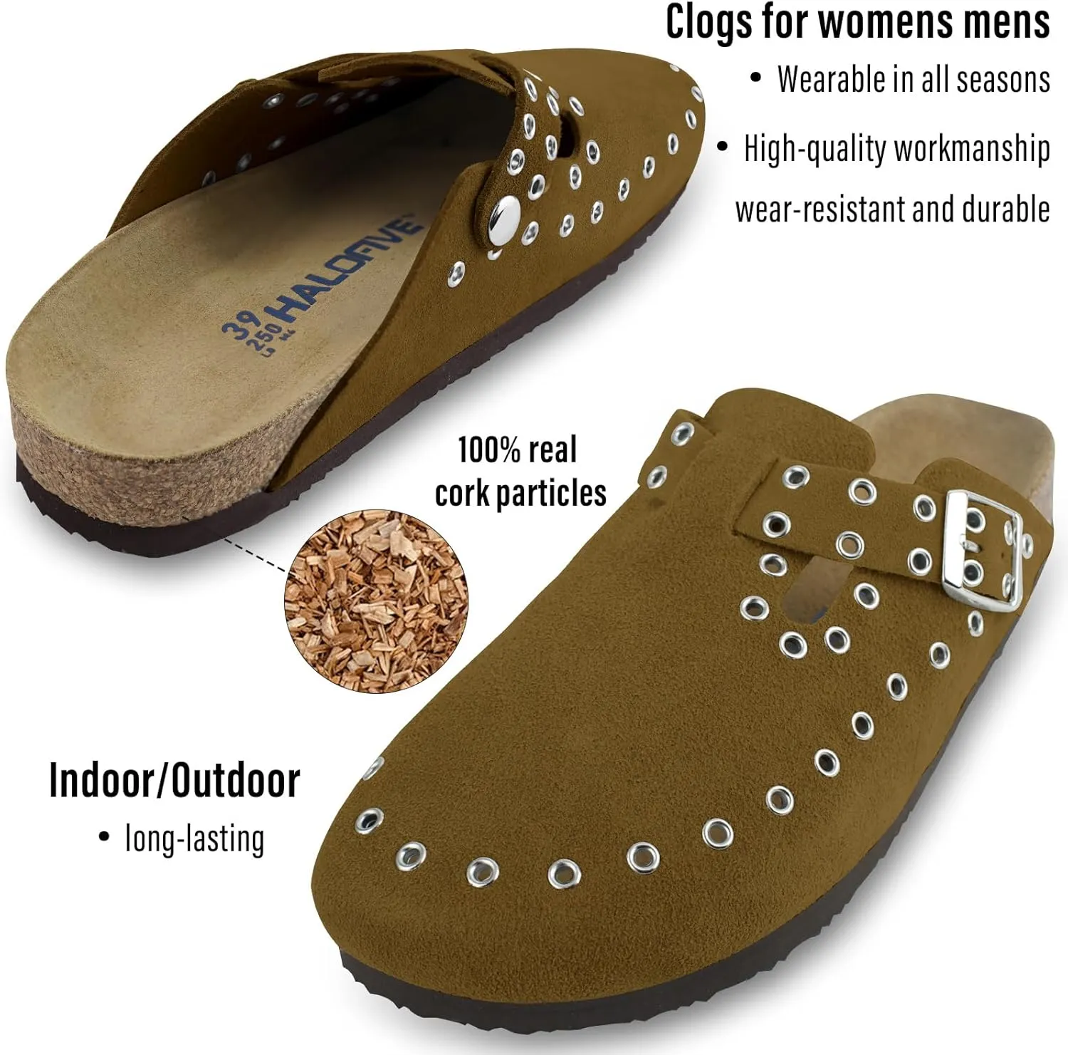 Women's Suede Clogs Leather Mules Cork Footbed Rivet Potato Shoes with Arch Support Men's Comfort Slip-On Clogs