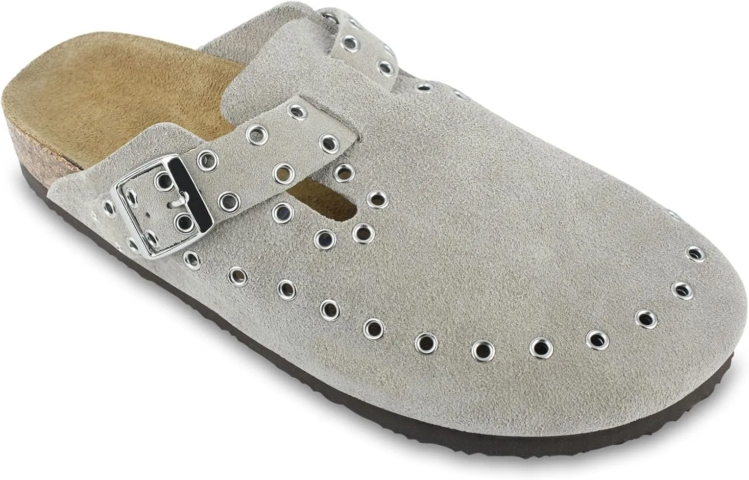 Women's Suede Clogs Leather Mules Cork Footbed Rivet Potato Shoes with Arch Support Men's Comfort Slip-On Clogs