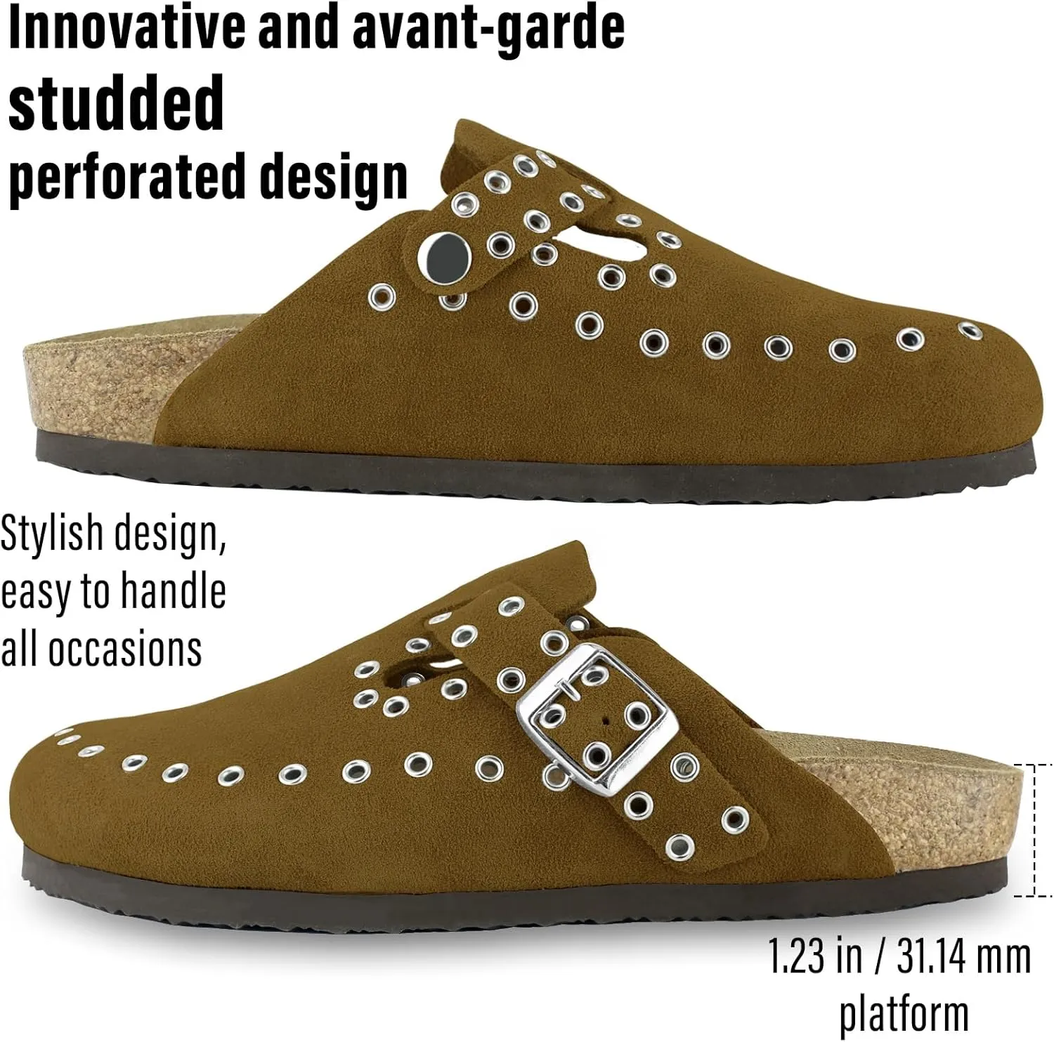 Women's Suede Clogs Leather Mules Cork Footbed Rivet Potato Shoes with Arch Support Men's Comfort Slip-On Clogs