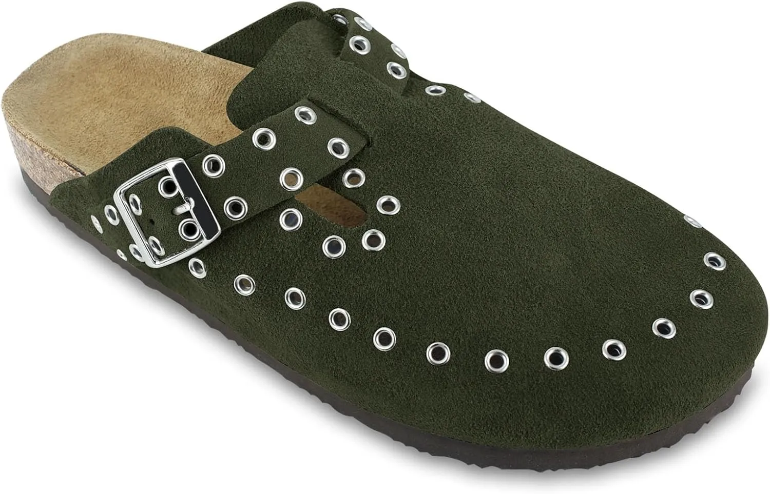 Women's Suede Clogs Leather Mules Cork Footbed Rivet Potato Shoes with Arch Support Men's Comfort Slip-On Clogs
