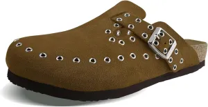 Women's Suede Clogs Leather Mules Cork Footbed Rivet Potato Shoes with Arch Support Men's Comfort Slip-On Clogs