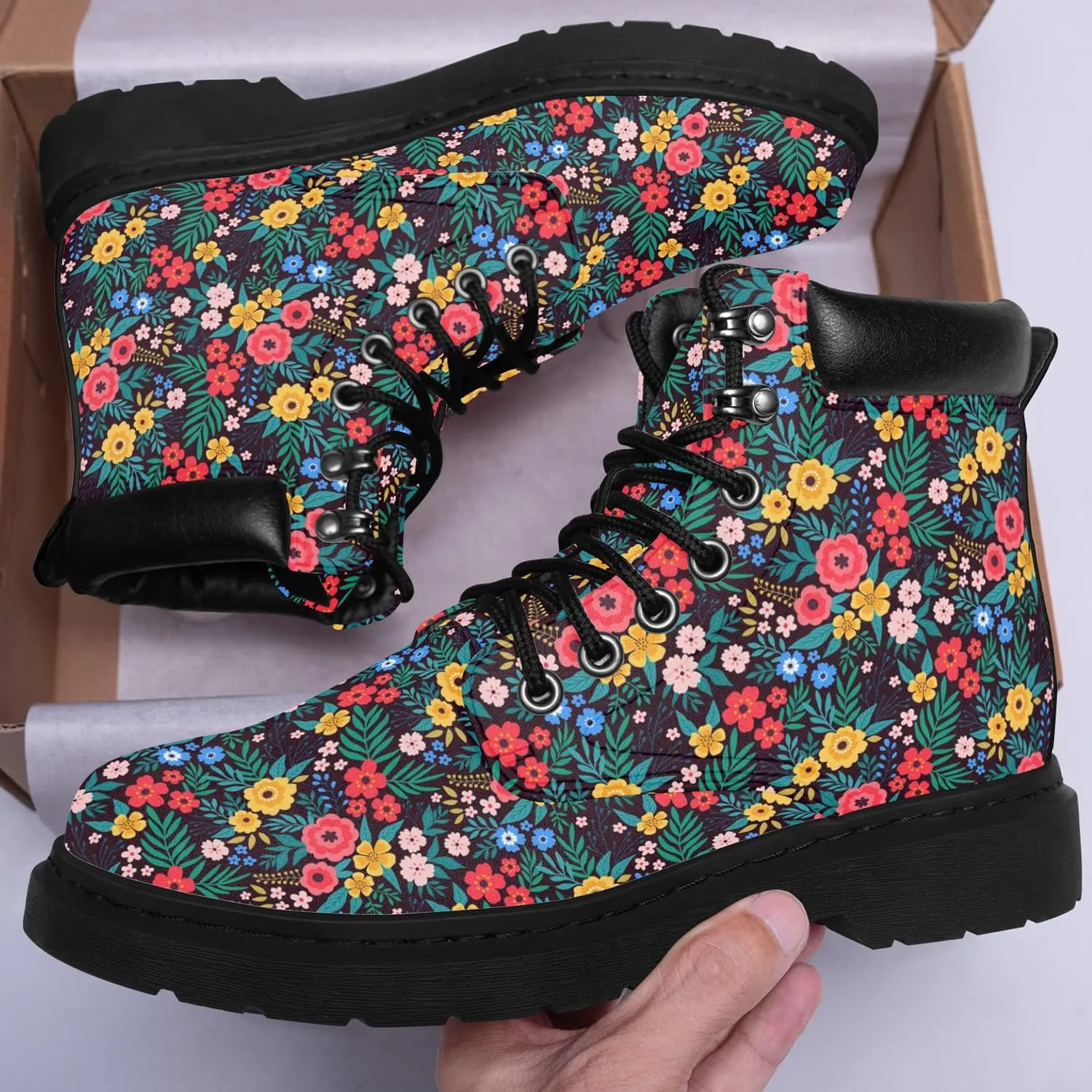 Women's Sunflower Boots,Custom Flower Boots with Name, Vegan Leather Lace Up Ankle Boots Anti-Slip Boots,Personalized Flower Gift for Mom/Daugher/Wife