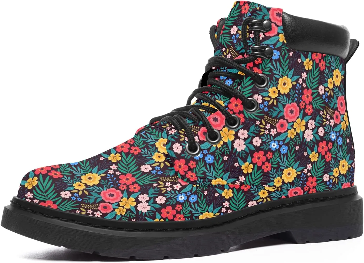 Women's Sunflower Boots,Custom Flower Boots with Name, Vegan Leather Lace Up Ankle Boots Anti-Slip Boots,Personalized Flower Gift for Mom/Daugher/Wife