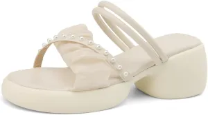 Women's Sweet Pearl Platform Open Square Toe Cross Strap Pumps High Block Heeled Slip-On Mules Strappy Summer Work Office Church Dress Shoes Cosplay Comfort Business Party Pumps