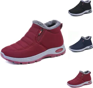 Women's Warm Sheepskin-Lined Boots, Winter Women's Casual Slip-On Warm Boots,Ladies Winter Ankle Slip on Short Snow Fur Lined Boots Comfortable