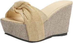 Women's Wedge Platform Sandals Boho Espadrille Bowtie High Heels Slip On Casual Summer Beach Open Toe Mules for Women