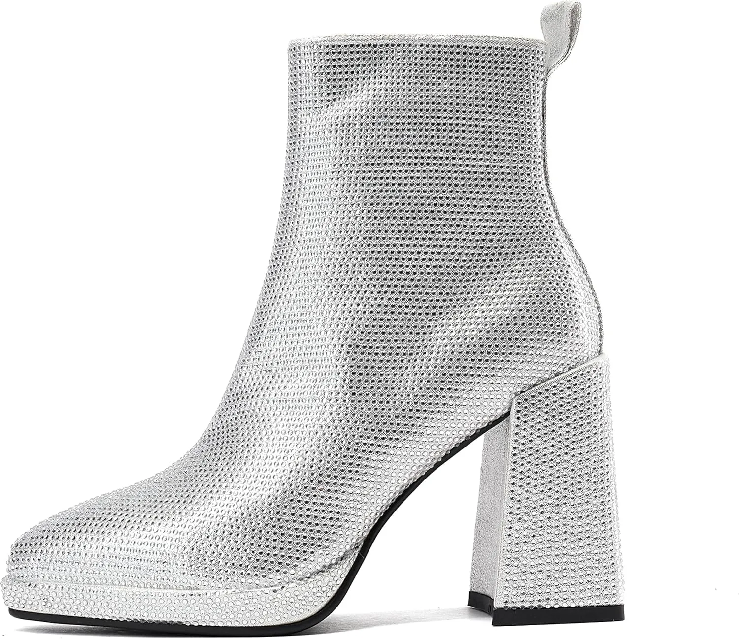 Women's Western Rheinstone Cowboy Boots Block Heel Pointed Toe Flash Ankle Boots for Outdoor Party Side Zip Comfort Booties