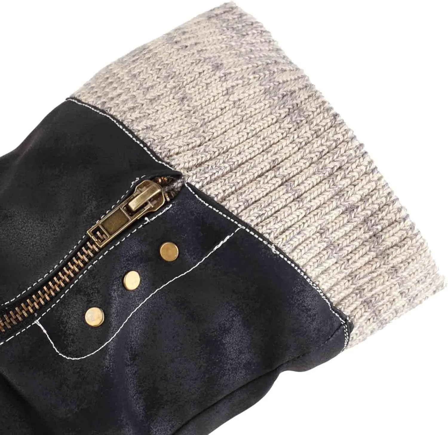 Women's Winter Side Zipper Color Blocking Knitting Wool Low Heel Medium Boots Snip Toe Boots