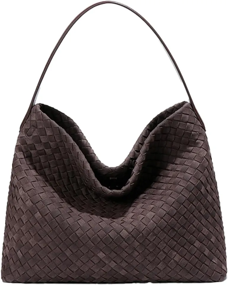Women's Woven Shoulder Bag Handbags PU Leather Tote Bag Top-handle Shoulder Bag Soft Vegan Underarm Bag Woven Purse Clutch