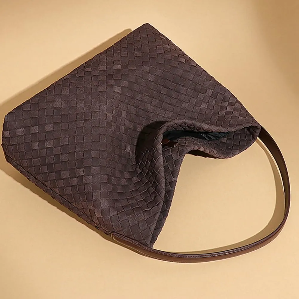 Women's Woven Shoulder Bag Handbags PU Leather Tote Bag Top-handle Shoulder Bag Soft Vegan Underarm Bag Woven Purse Clutch