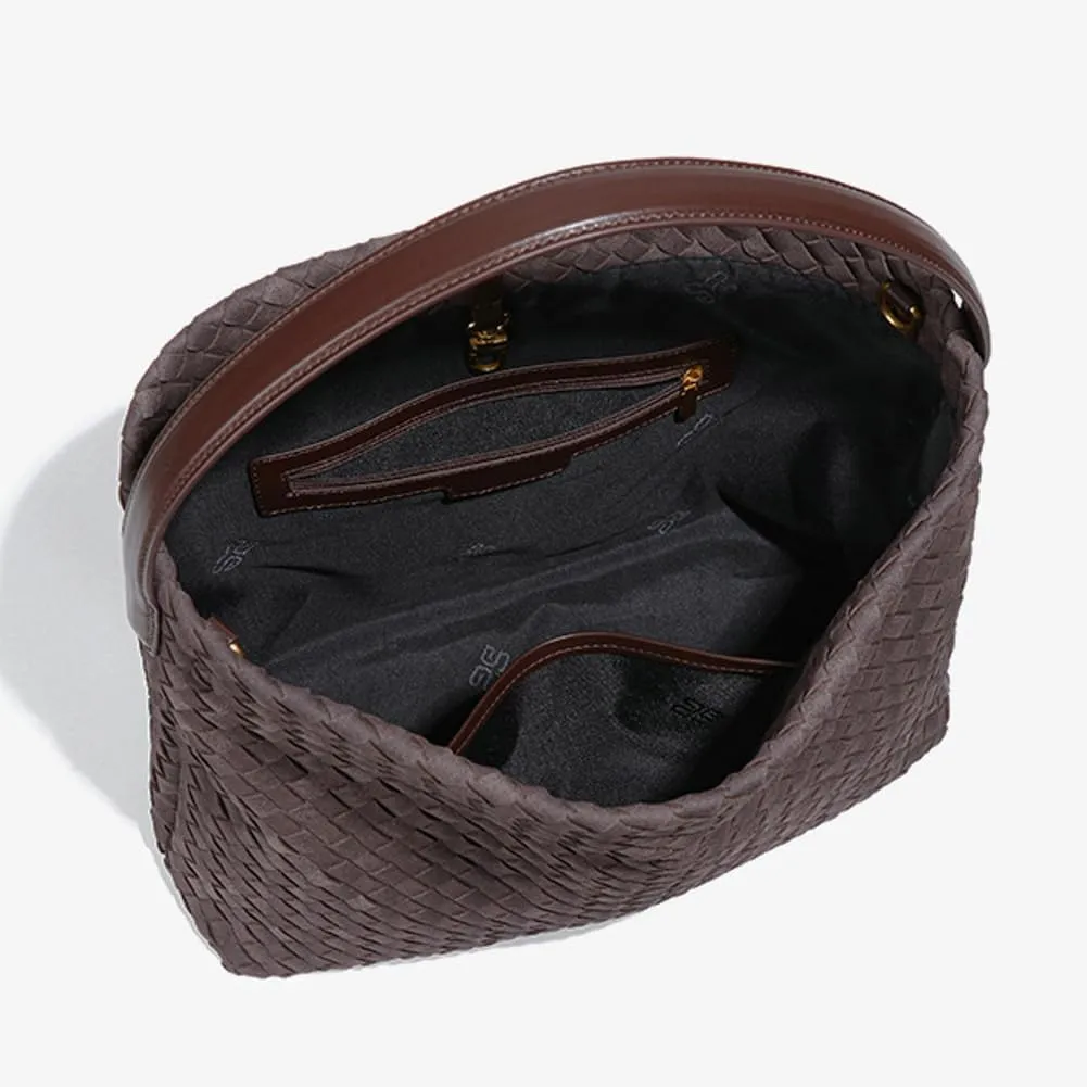 Women's Woven Shoulder Bag Handbags PU Leather Tote Bag Top-handle Shoulder Bag Soft Vegan Underarm Bag Woven Purse Clutch